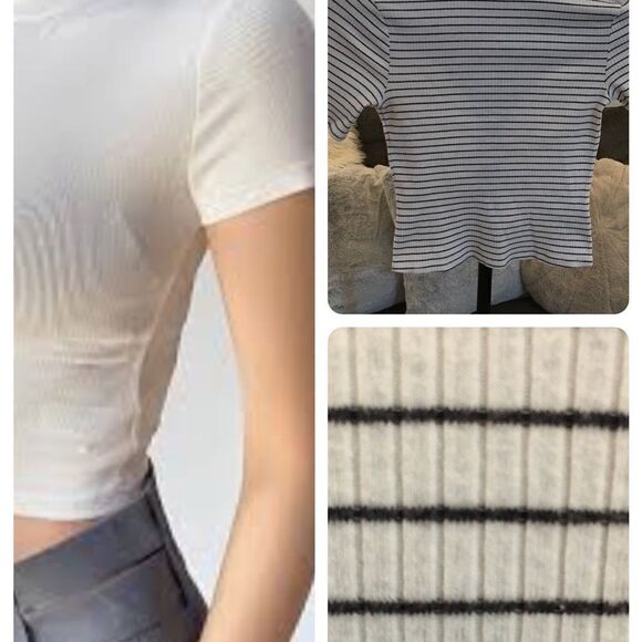 WILD FABLE RIBBED HIGH NECK SPANDEX CROP - Picture 1 of 5